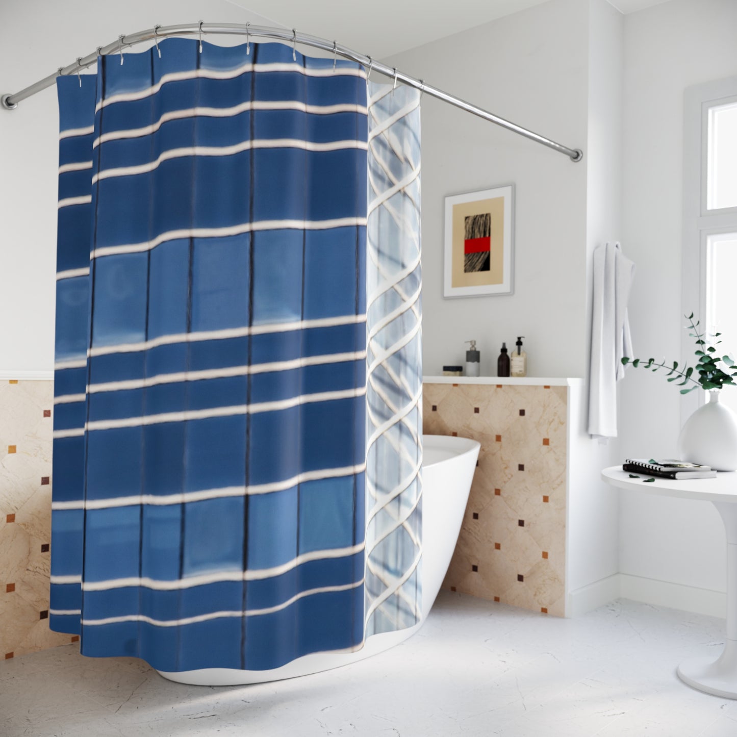 Modern Geometric Blue Shower Curtain - Stylish Bath Decor