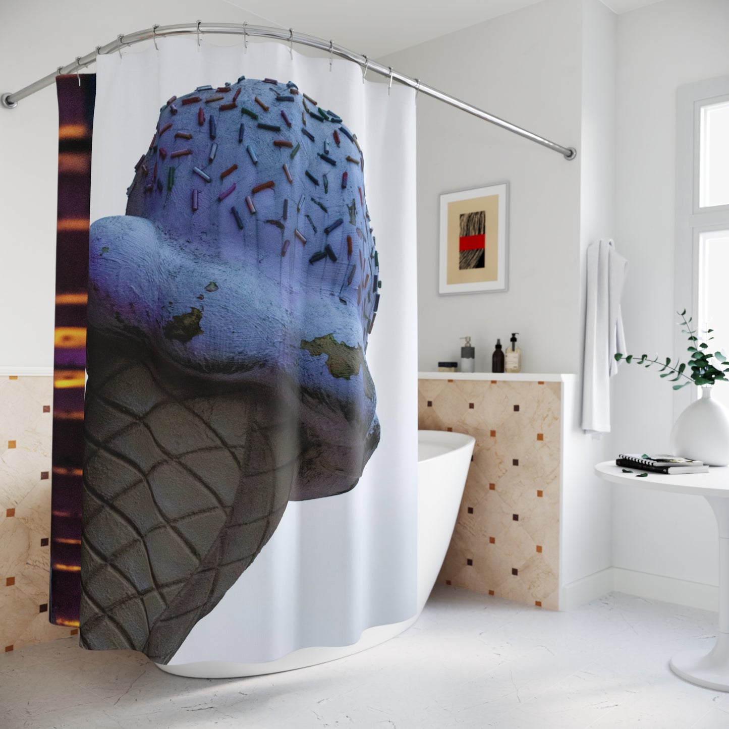 Whimsical Ice Cream Cone Shower Curtain - Fun Bathroom Decor