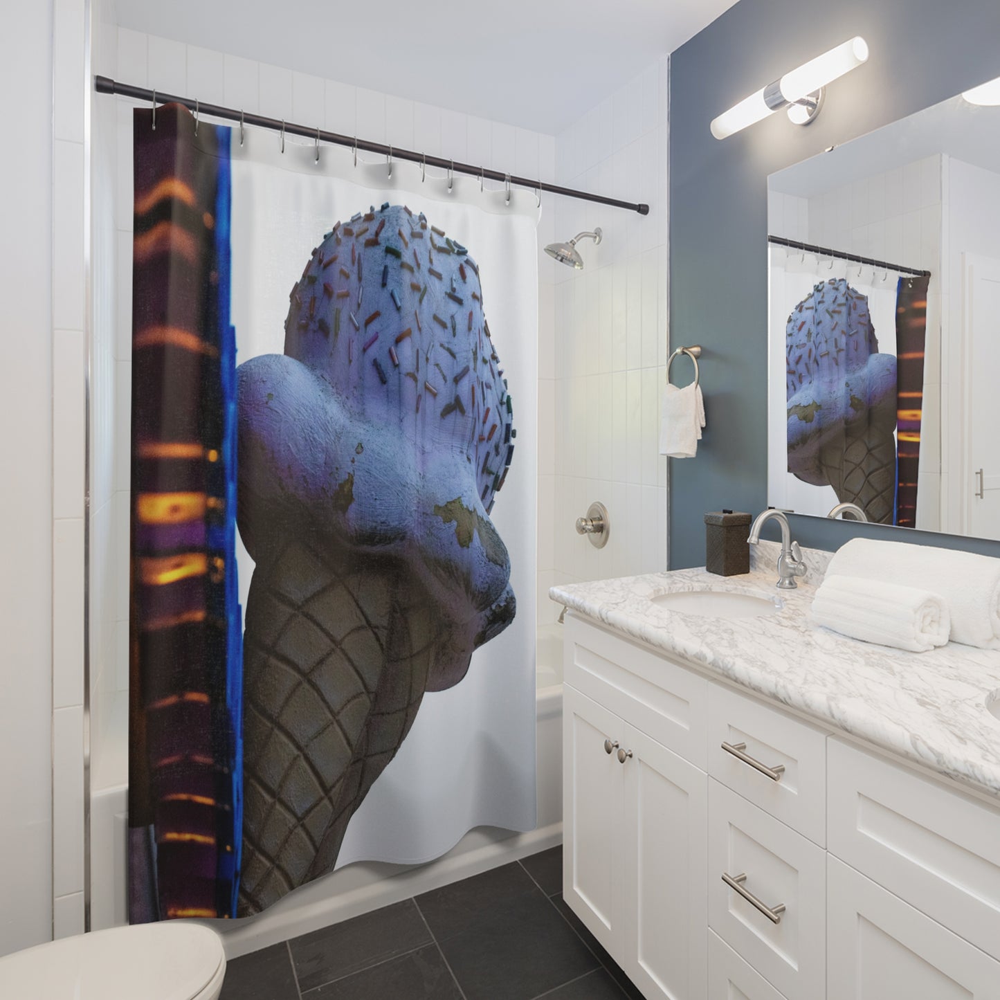 Whimsical Ice Cream Cone Shower Curtain - Fun Bathroom Decor