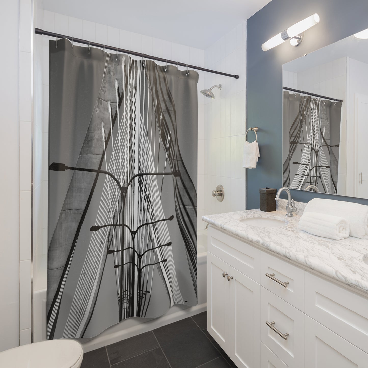 Zakim Bridge Shower Curtain - Architectural Design for Sophisticated Bathrooms