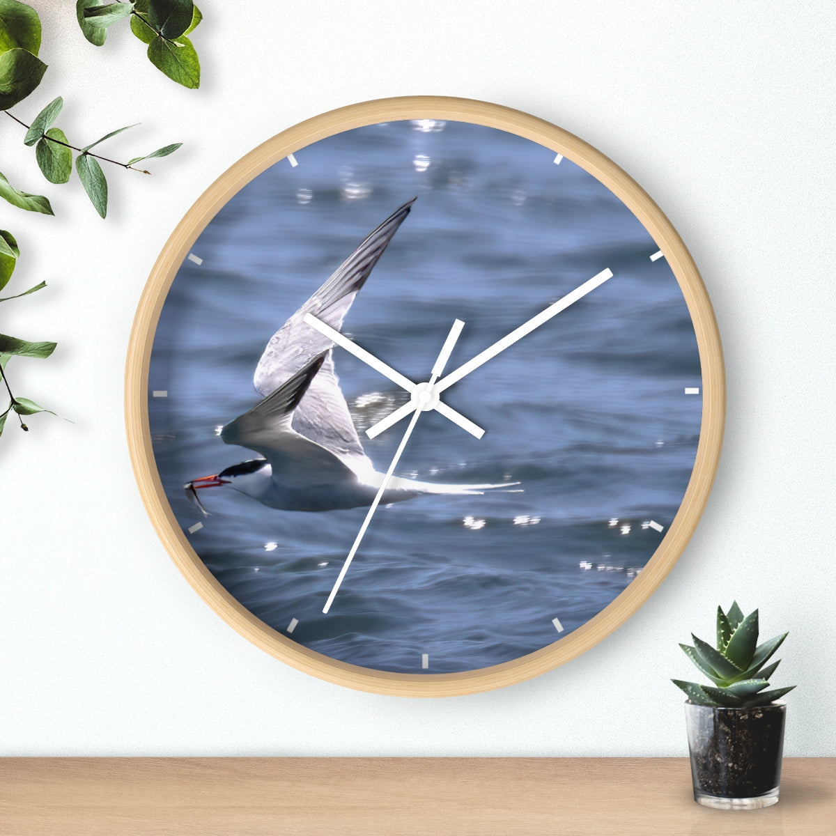 Tern with Lunch-in-Beak Wall clock