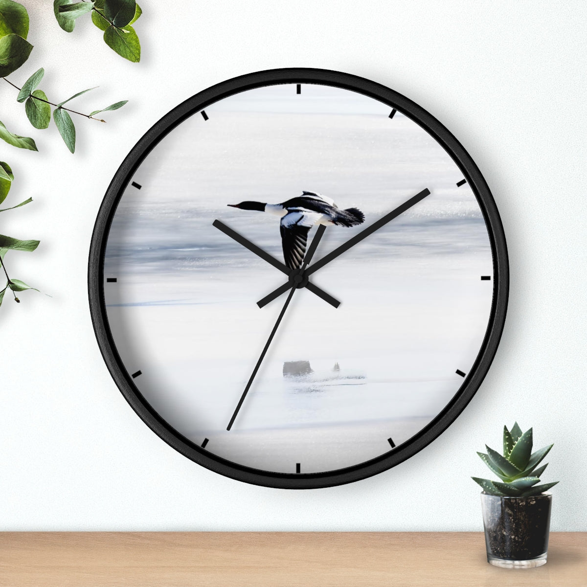 Merganser on Ice Wall clock