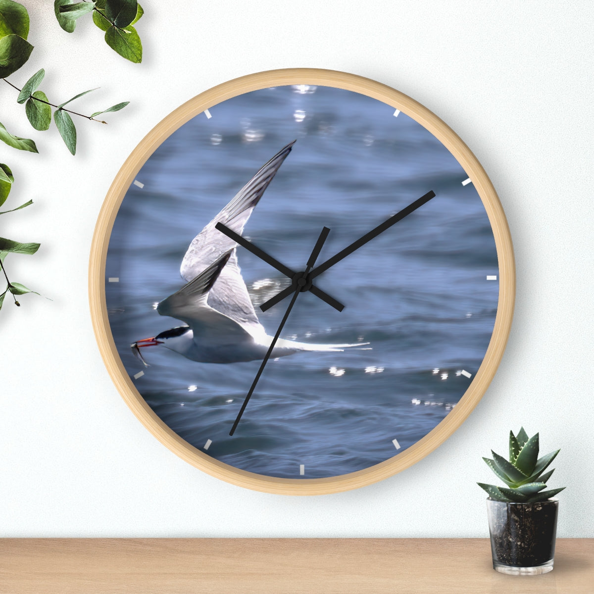 Tern with Lunch-in-Beak Wall clock