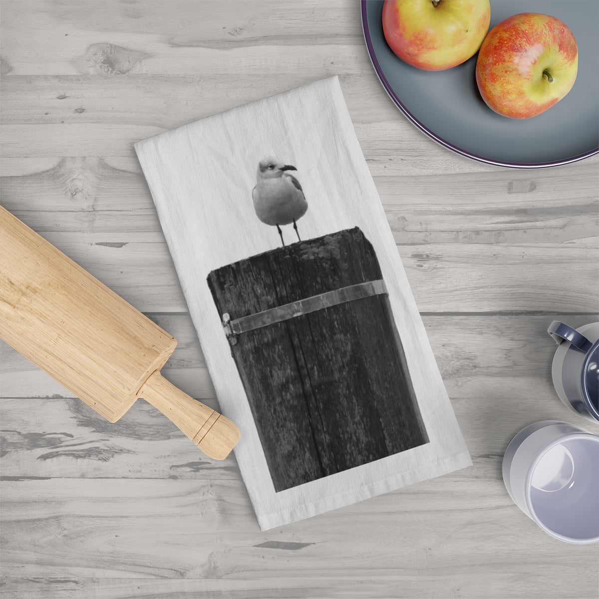Gull on a Piling Tea Towel