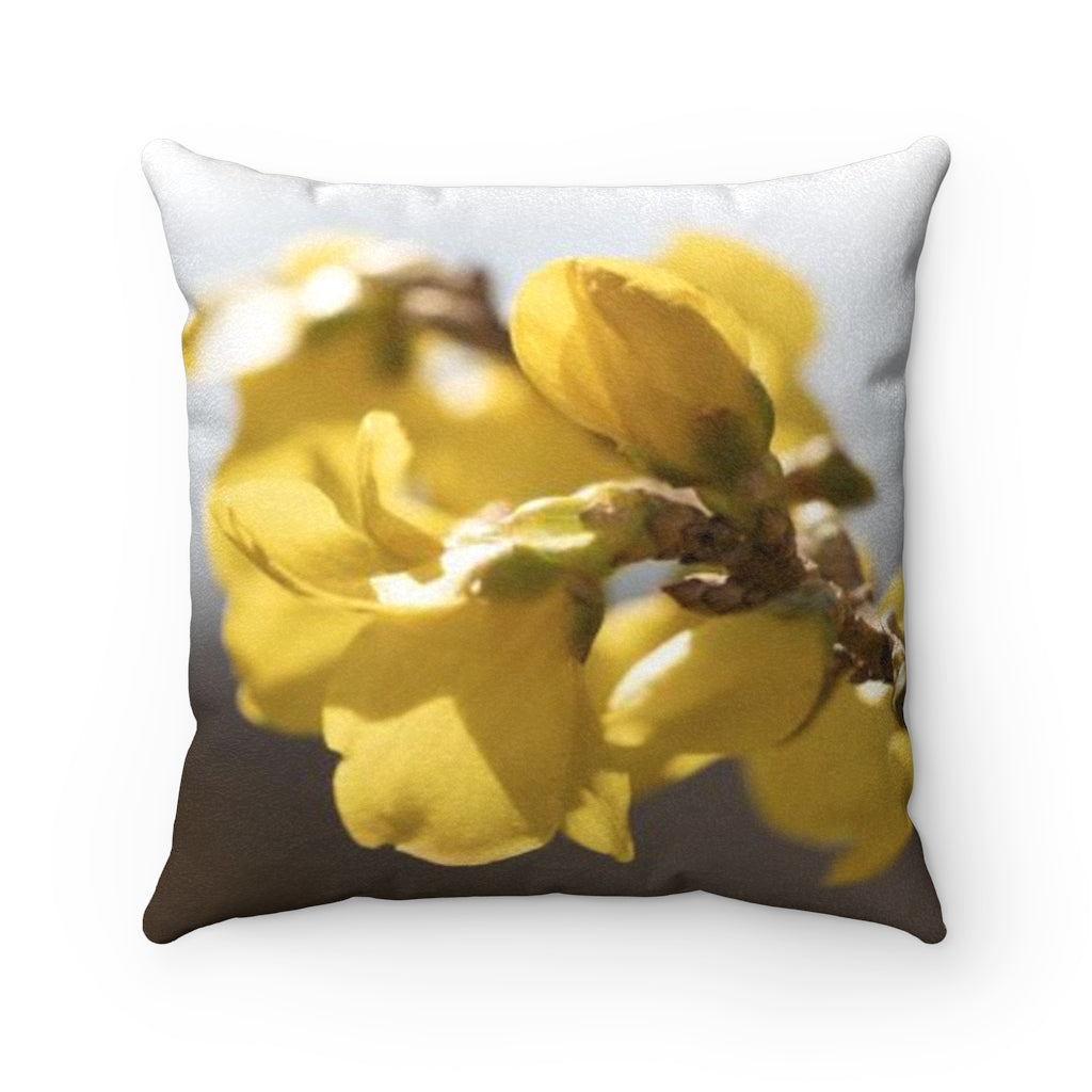Yellow Bud Faux Suede Pillow