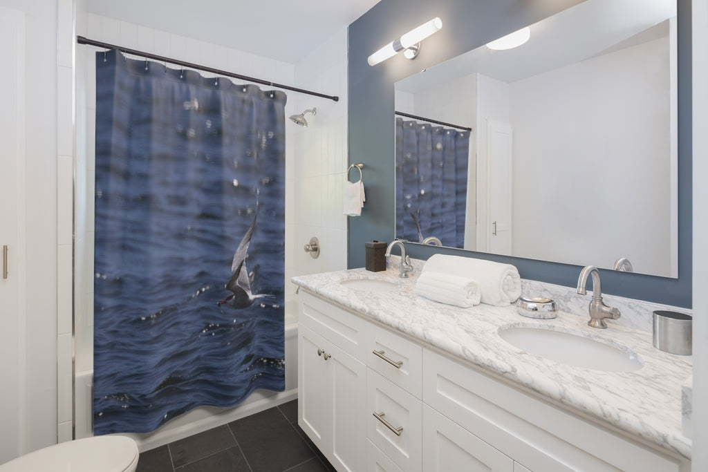 Tern with lunch in beak Shower Curtain