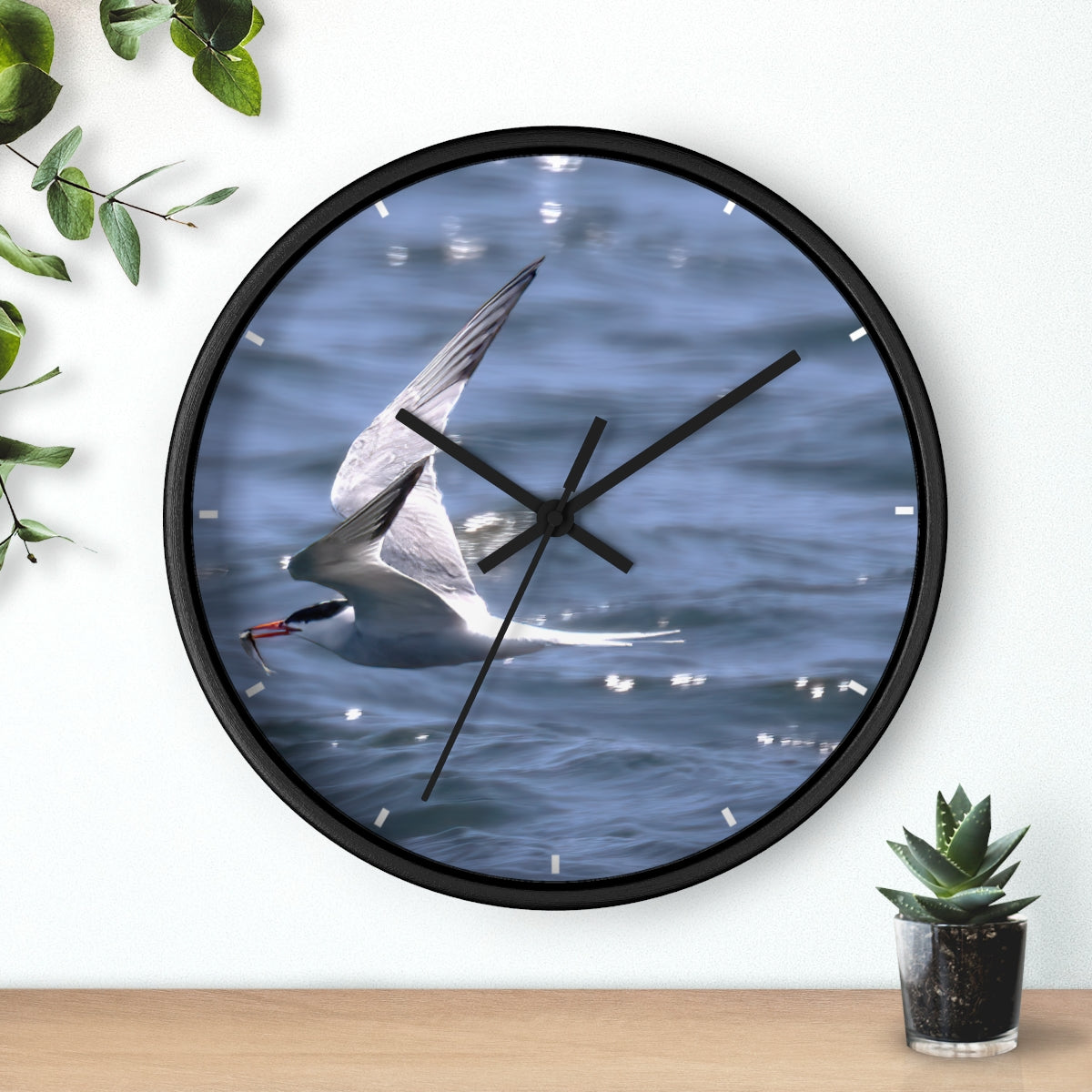 Tern with Lunch-in-Beak Wall clock