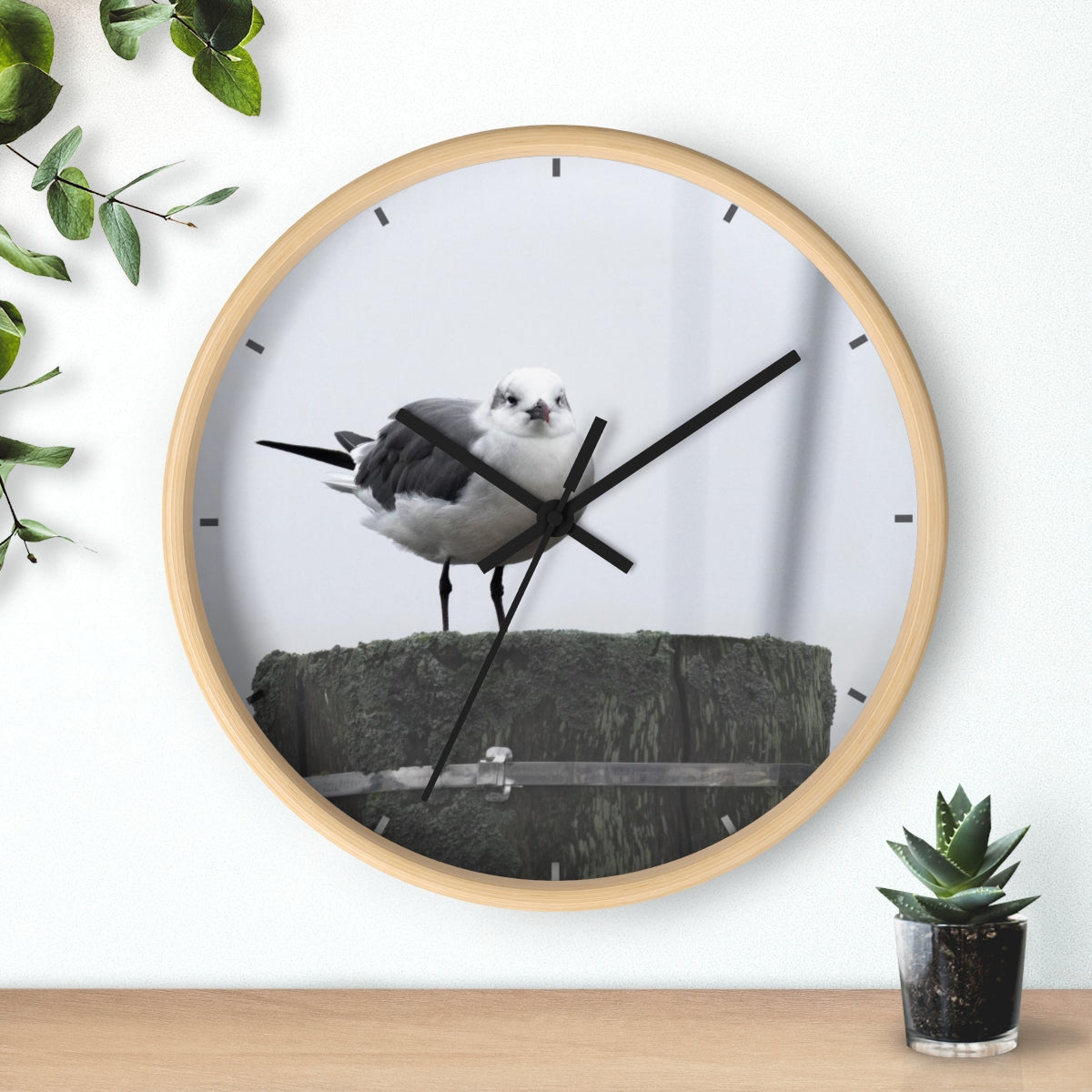 Gull on a Piling Wall clock
