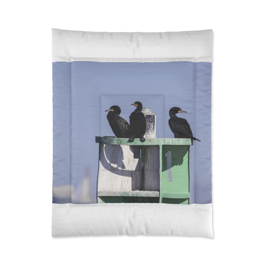3 Cormorants on a Buoy Comforter