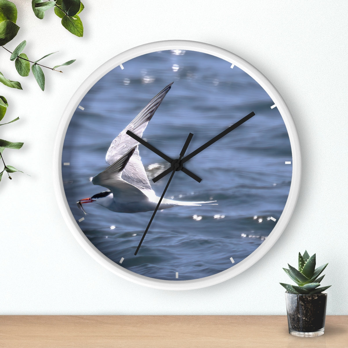 Tern with Lunch-in-Beak Wall clock